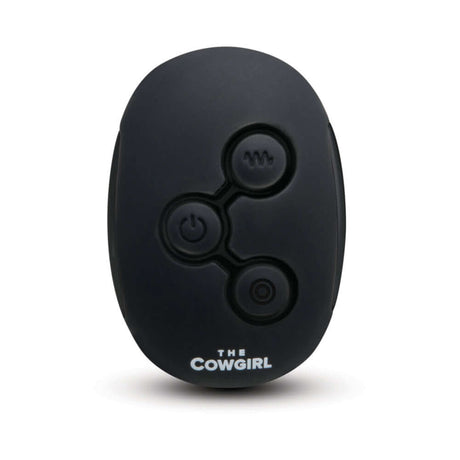 The Cowgirl Rodeo Rumbler Premium Sex Machine remote control featuring adjustable settings for customizable pleasure.
