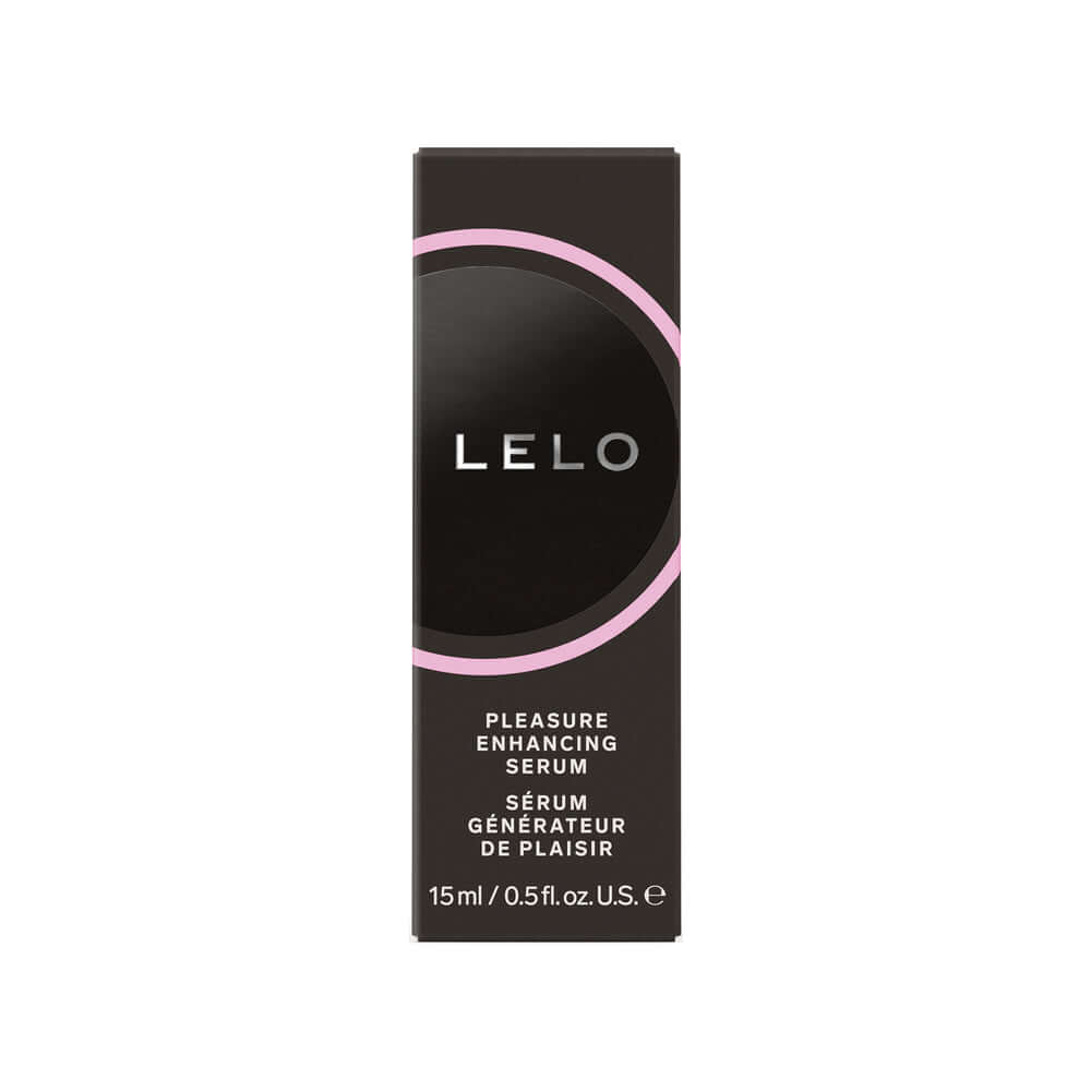 LELO Pleasure Enhancing Serum 0.5 Oz packaging, luxurious stimulating gel for heightened arousal and pleasure.
