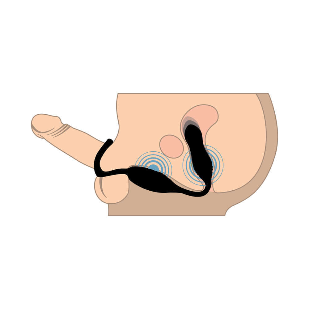 Illustration of JOCK Silicone Vibrating Anal Plug with Cock and Ball Ring for enhanced stimulation and pleasure.