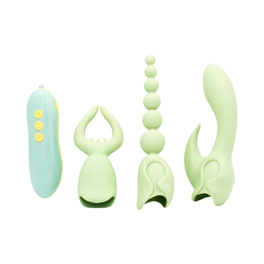 Pleasure Hunter Multifunction Vibrator with multiple attachments for varied stimulation and pleasure.