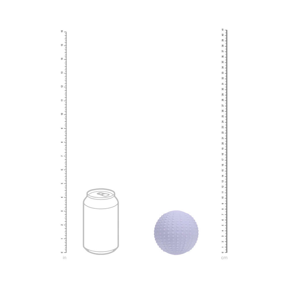 LoveLine ComfortPulse Silicone Massager Lavender next to a can for size reference, showcasing its compact orb shape.