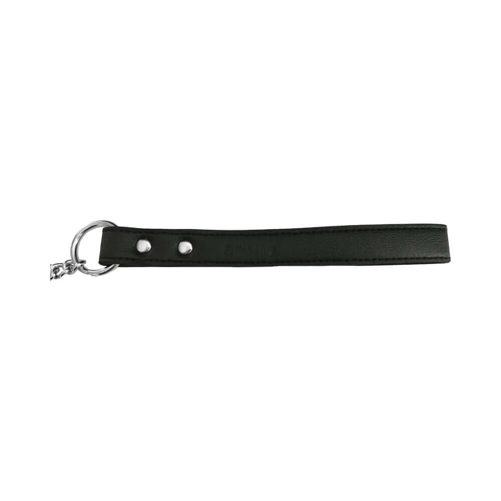 Rouge Fetish Play Vegan Leash Black - durable faux leather leash with silver hardware for restraint gear.
