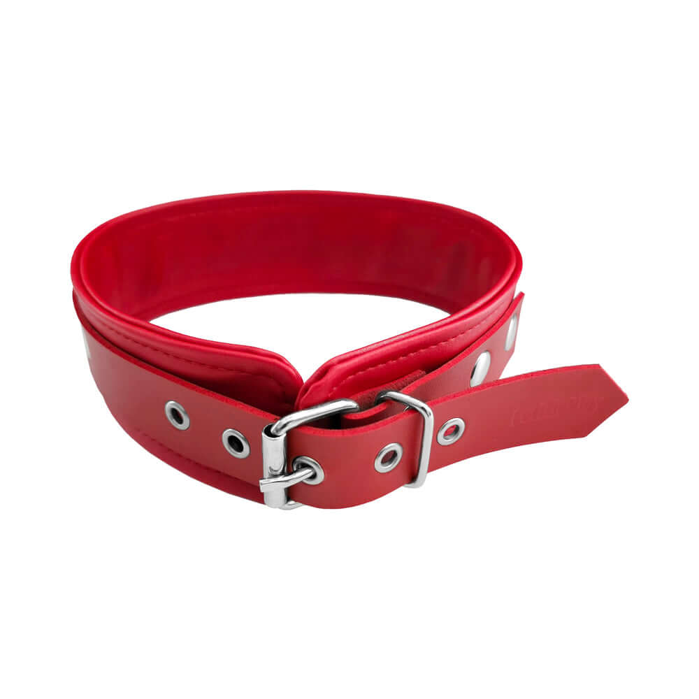 Rouge Fetish Play Vegan Collar Red made from faux leather, designed for stylish restraint and roleplay scenarios.