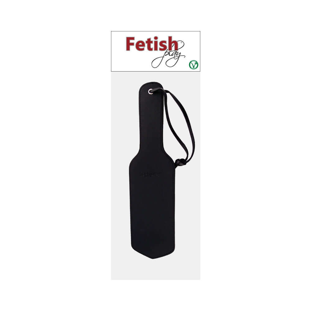 Rouge Fetish Play Vegan Paddle Black, a durable faux leather paddle designed for playful impact and intimate moments.