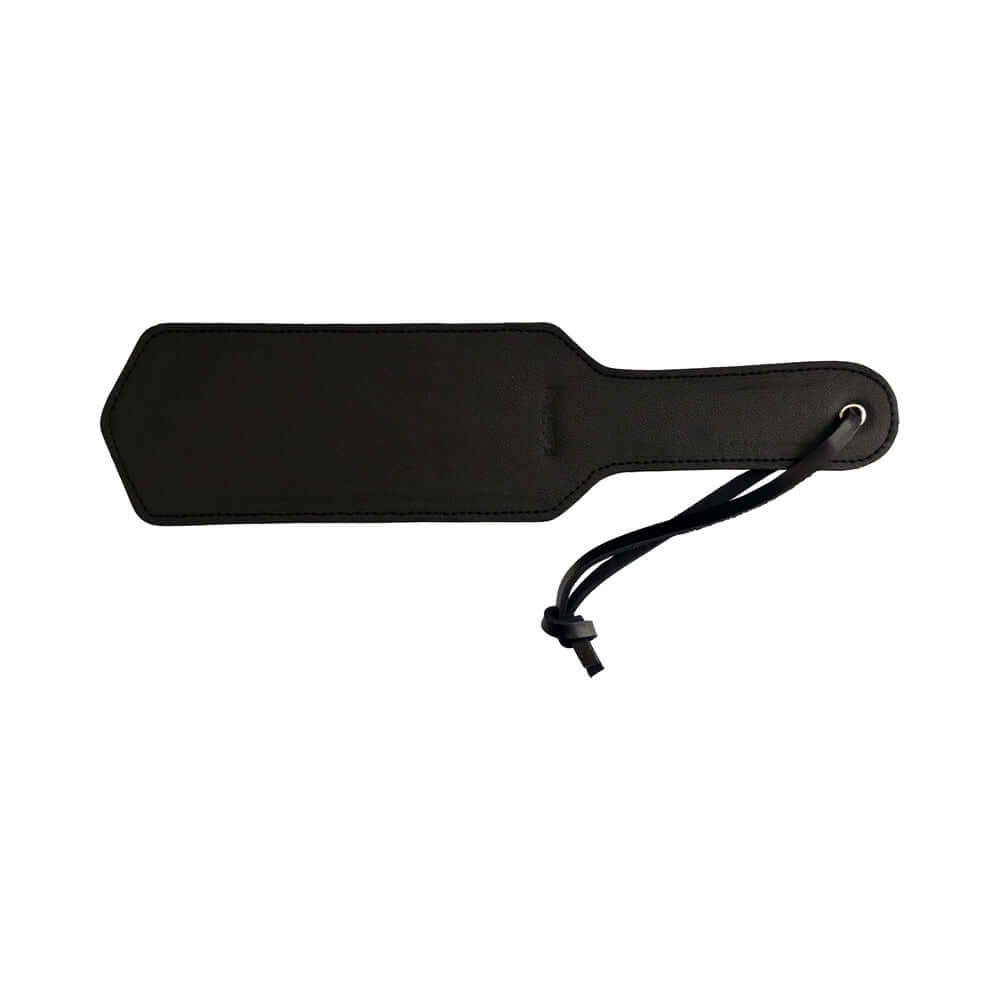 Rouge Fetish Play Vegan Paddle Black, a durable faux leather paddle designed for playful impact and comfort.