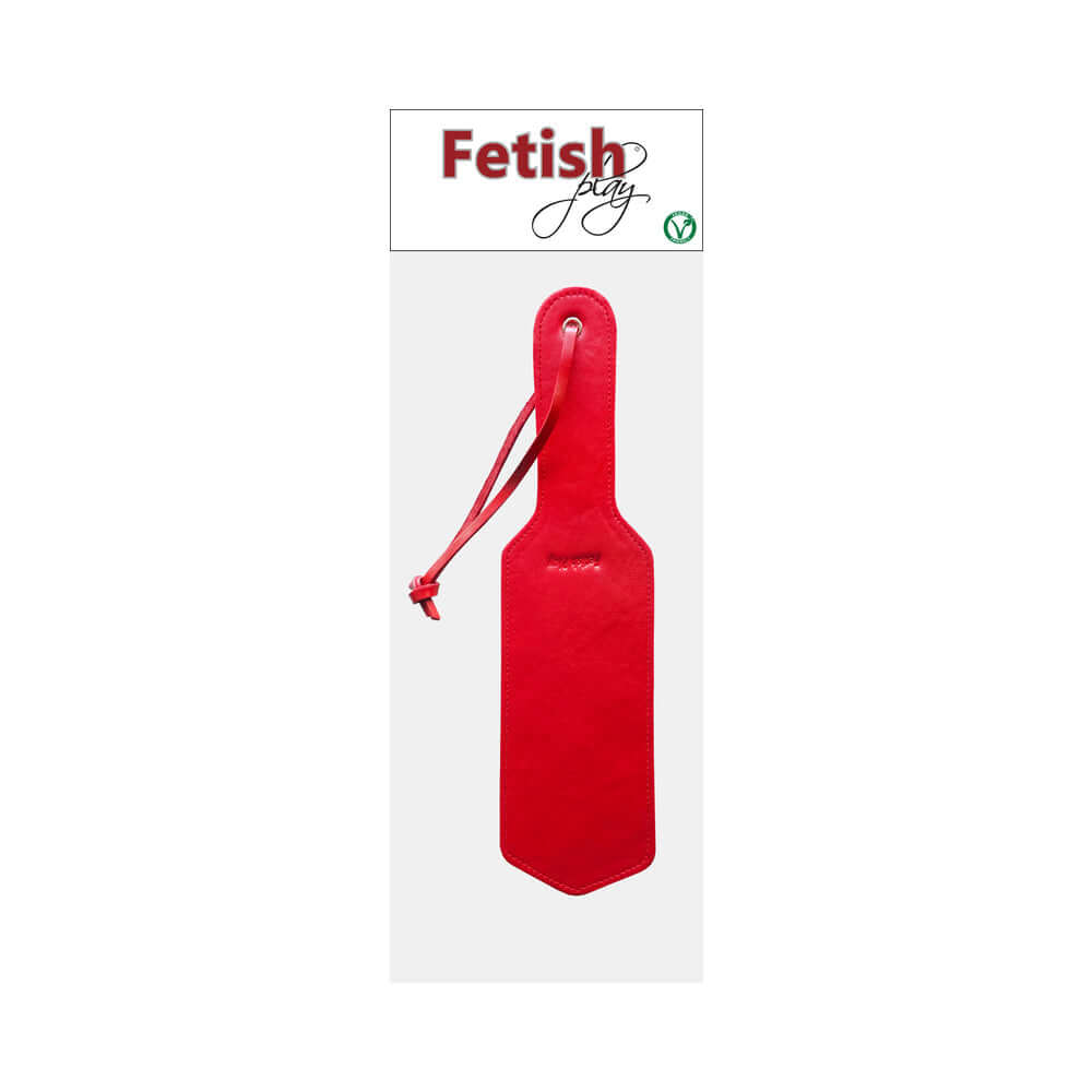 Rouge Fetish Play Vegan Paddle Red, a red faux leather paddle for playful impact and sensation in intimate moments.