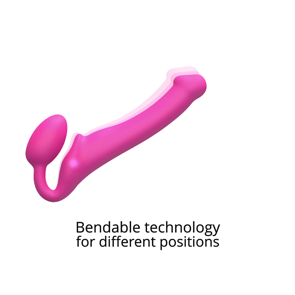 Strap-On-Me Vibrating Bendable Strapless Strap-On Fuchsia Medium showcasing bendable technology for different positions.