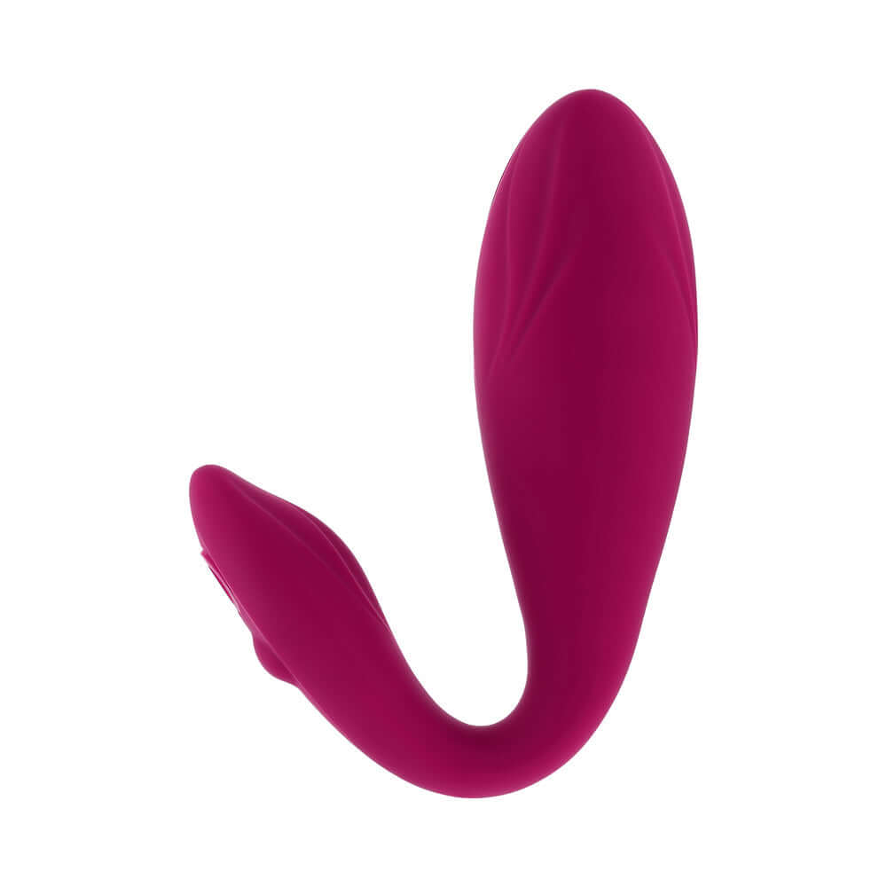 Evolved Cherry Pose Flexible Vibrator with Remote in pink, showcasing its dual-ended design and textured heads.