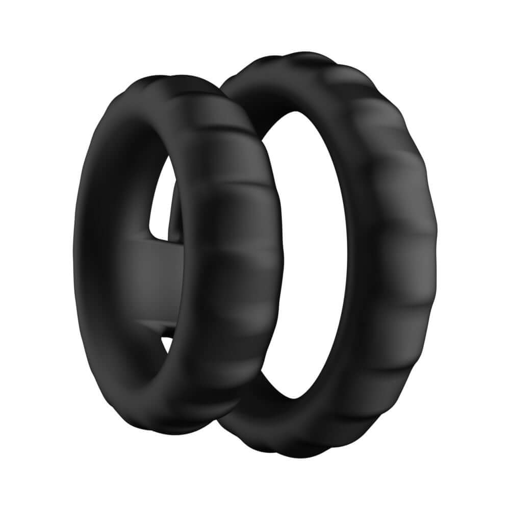 Forto F-43 Tiered Cock & Ball Ring Black, dual-ring design for enhanced support and comfort.