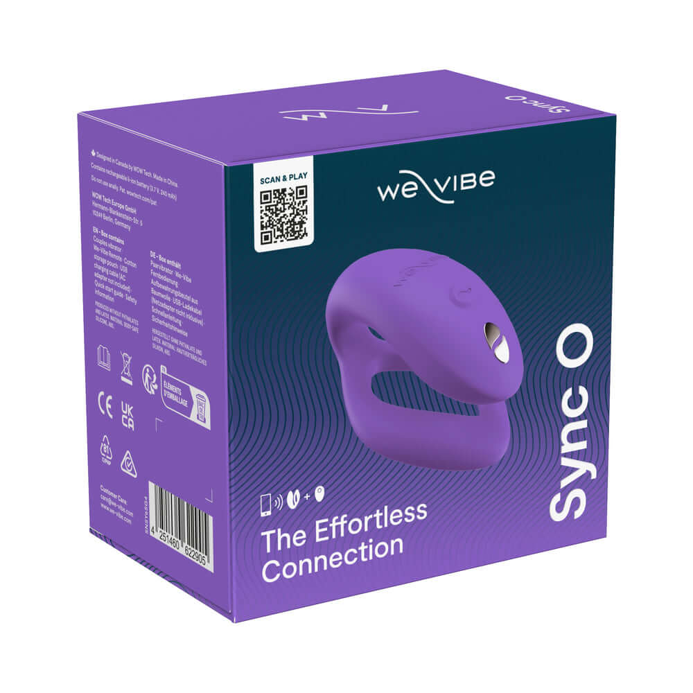 We-Vibe Sync O Vibrator Light Purple product packaging box showcasing effortless connection features.