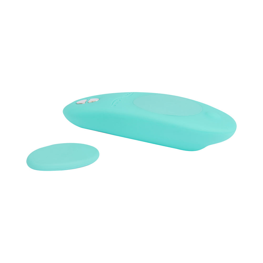 We-Vibe Moxie Plus Wearable Clitoral Vibrator Teal, featuring sleek design and magnetic clip for secure wear.