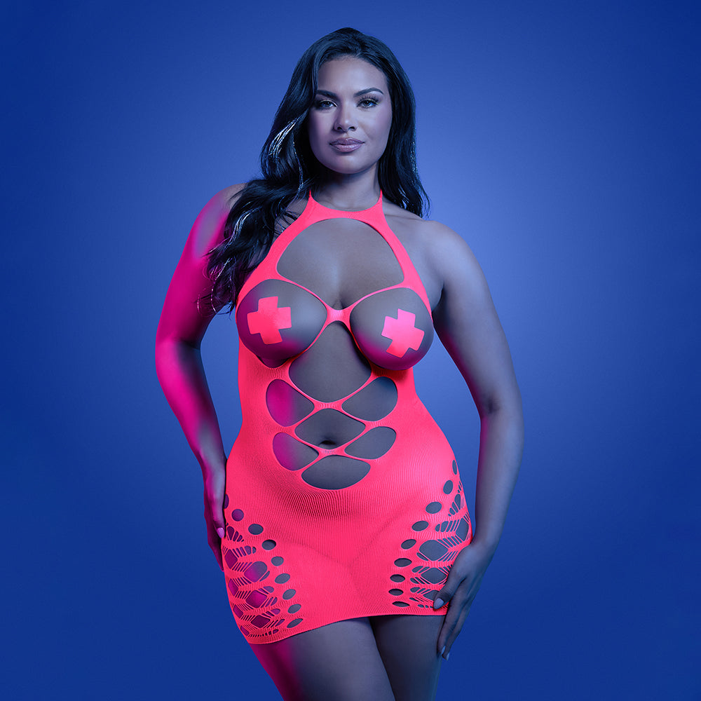Fantasy Lingerie Glow Halter Dress Pasties Queen Size - Image 2