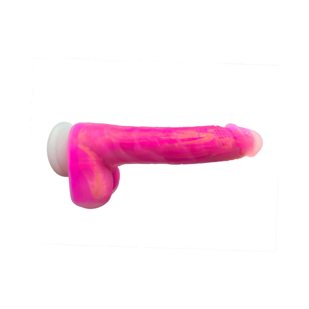 Adam & Eve The Squiggler Dual Density Gyrating Dildo in vibrant pink with realistic texture and tapered tip.