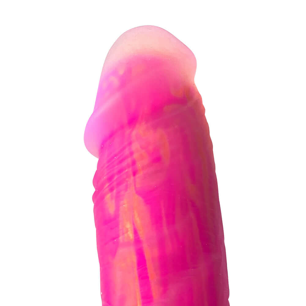 Adam & Eve The Squiggler Dual Density Gyrating Dildo with a vibrant pink color and unique textured design.