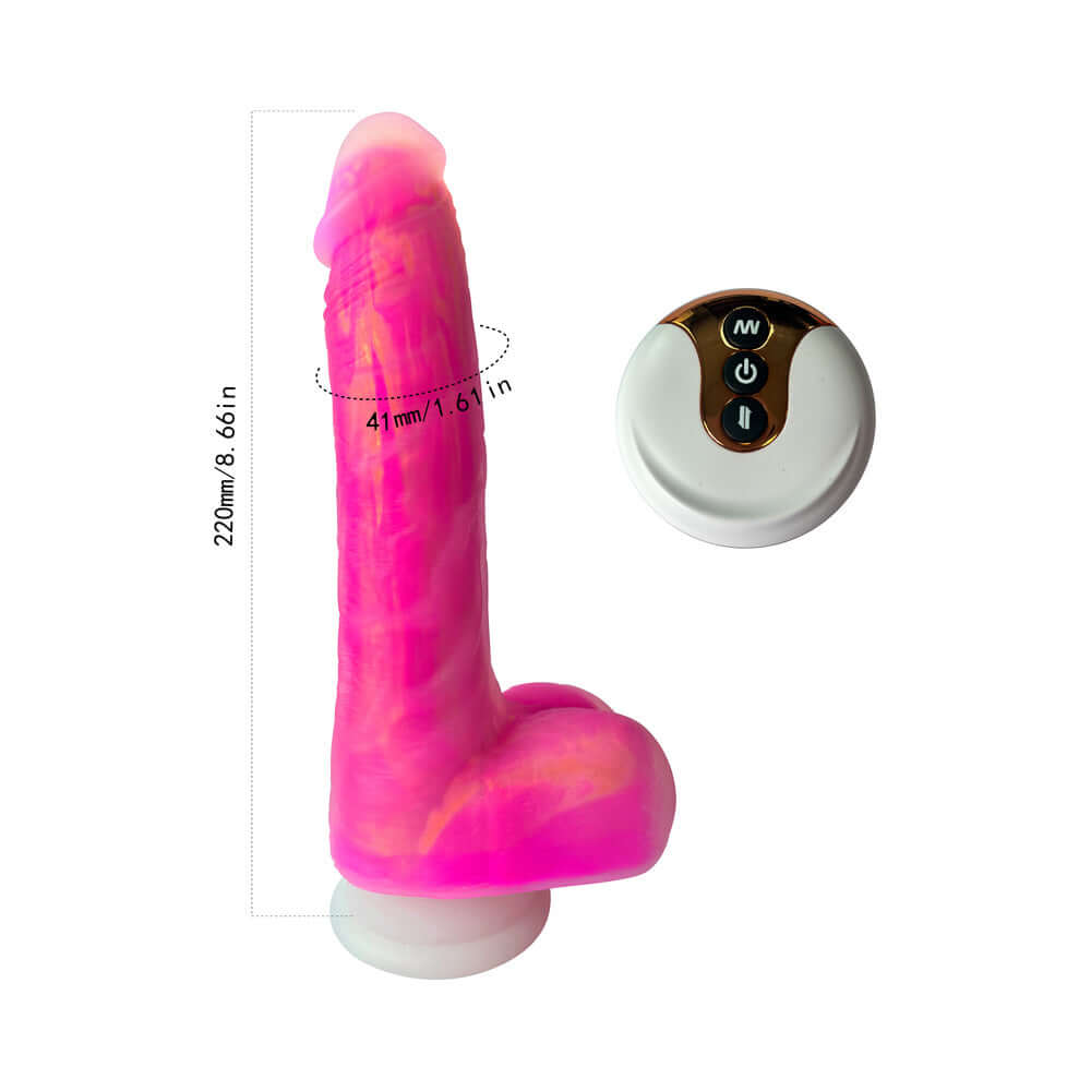 Adam & Eve The Squiggler Dual Density Gyrating Dildo with remote, realistic design, and vibrant pink color.