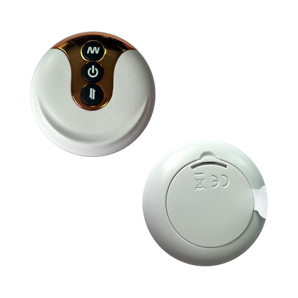 Remote control for Adam & Eve The Squiggler Dual Density Gyrating Dildo with buttons for operation.