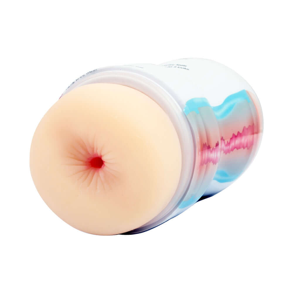 Adam & Eve 2-in-1 Dual Entry Stroker featuring a lifelike anal-style opening for versatile sensations.