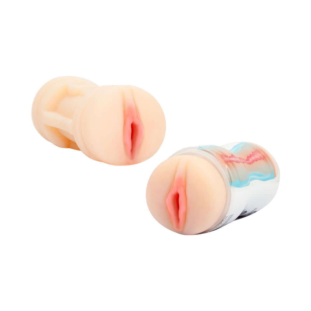 Adam & Eve 2-in-1 Dual Entry Stroker featuring lifelike vaginal and anal openings for versatile pleasure.