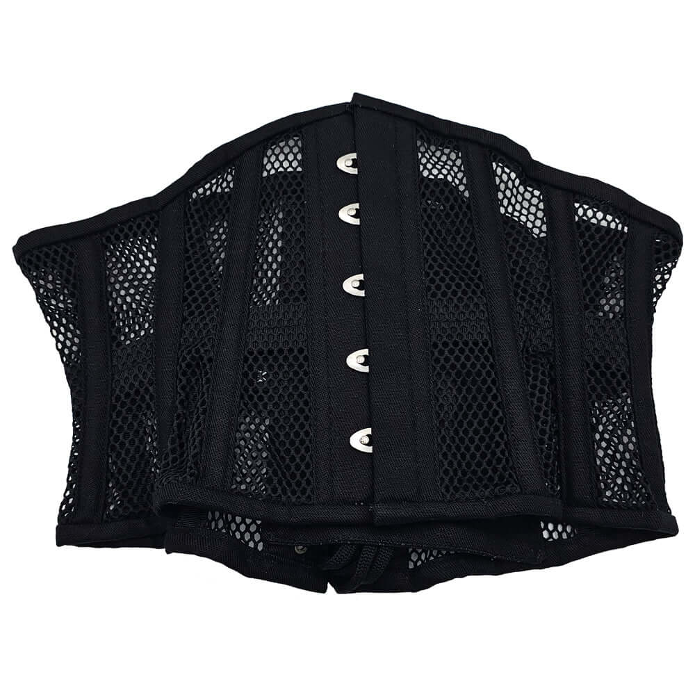 Rouge Mesh Corset Black 3XL 4XL, stylish black mesh corset featuring a structured design and front closure.