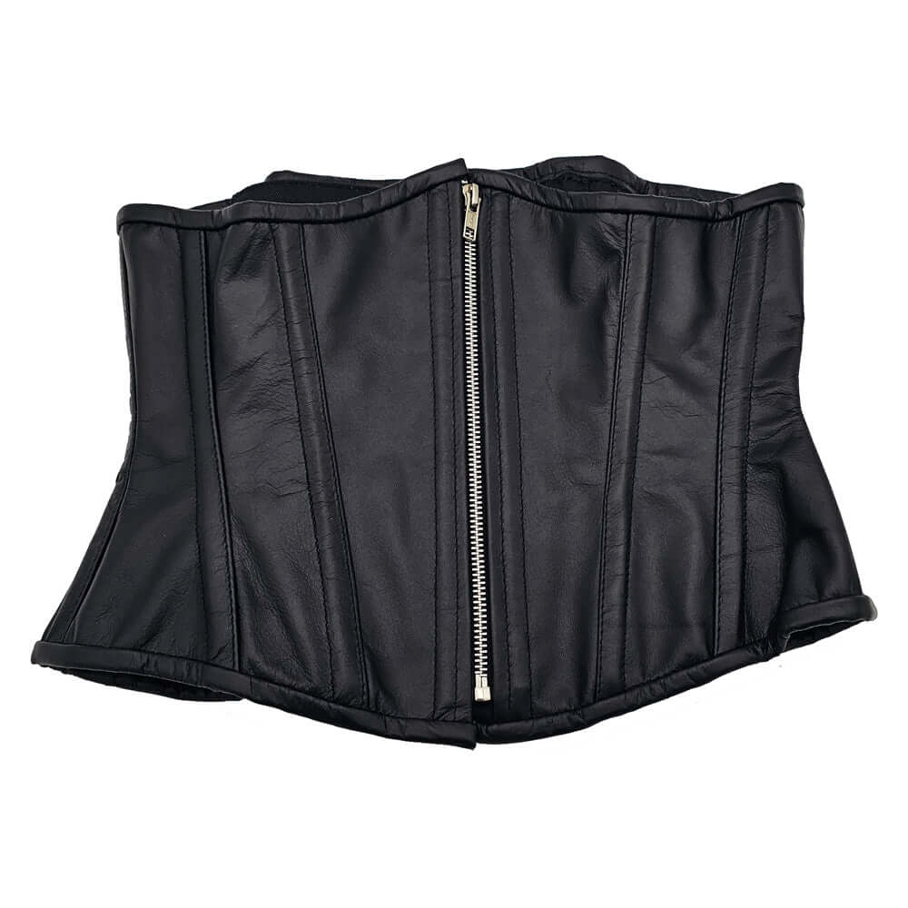 Rouge Leather Corset Black 3XL 4XL featuring premium real leather and a sleek zip closure for a stylish silhouette.