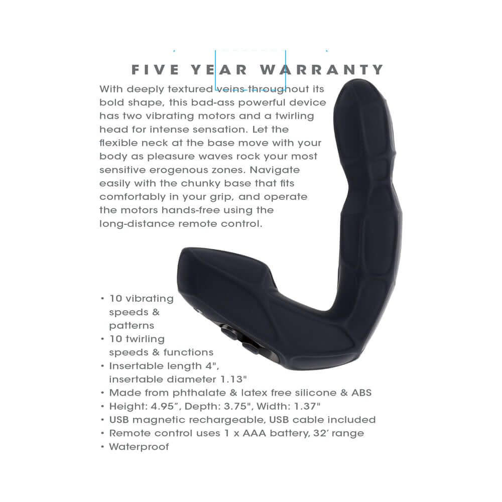 Zero Tolerance Mr Prostate Twirling Prostate Vibe with Remote features dual motors for intense prostate stimulation.