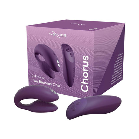 We-Vibe Chorus Couples Vibrator Purple in a stylish box with engaging design, perfect for enhancing intimacy.