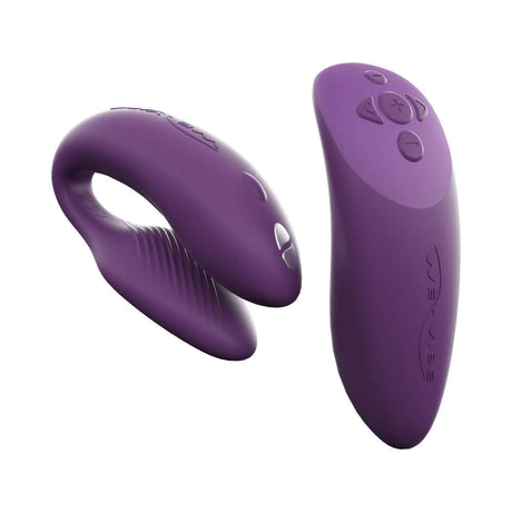 We-Vibe Chorus Couples Vibrator Purple showing the device and remote control side by side.
