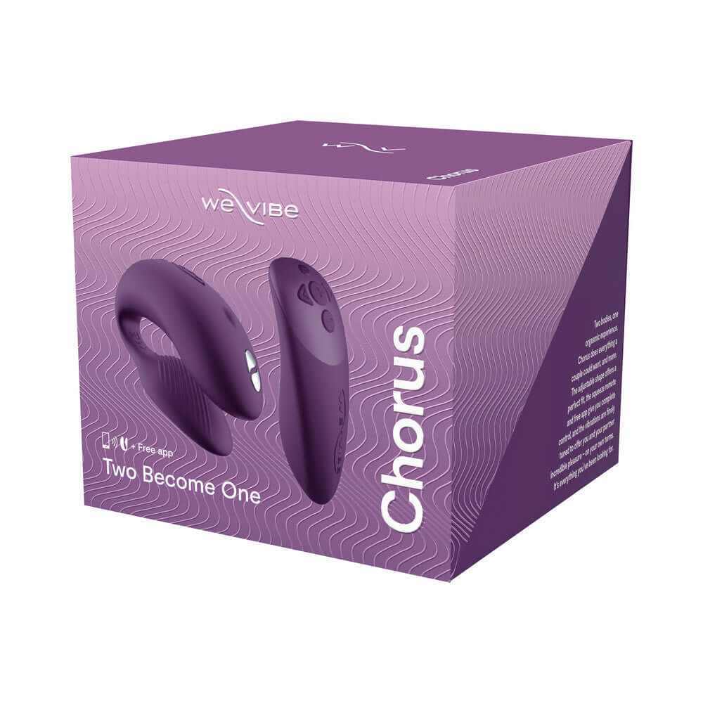 We-Vibe Chorus Couples Vibrator Purple packaging box showcasing its innovative design and features.