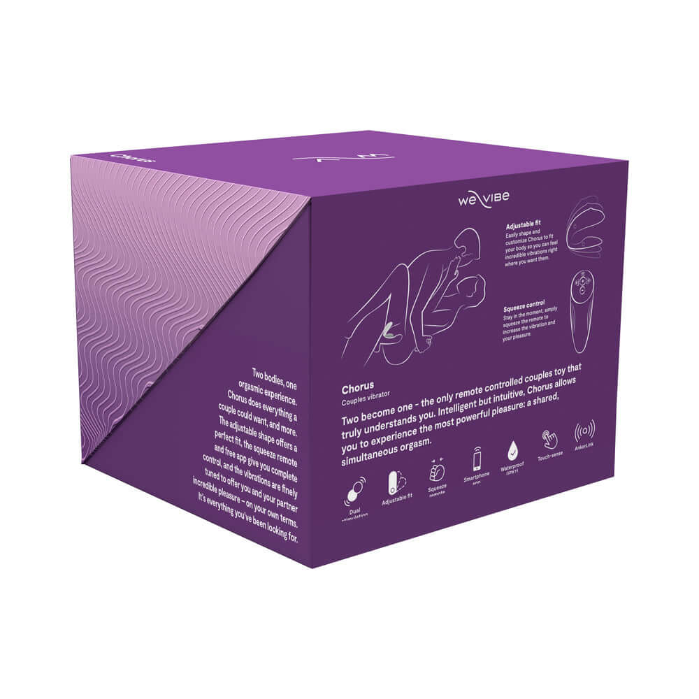 We-Vibe Chorus Couples Vibrator Purple packaging showcasing its innovative design and features for enhanced intimacy.