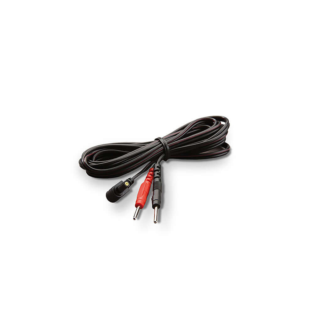 Mystim Tension Lover 2 accessory cable with red and black connectors for enhanced stimulation.