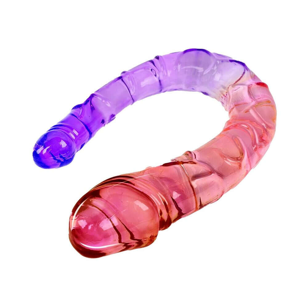 Adam and Eve Sunset Dreams Double Dong in vibrant pink and purple for couples and solo pleasure.