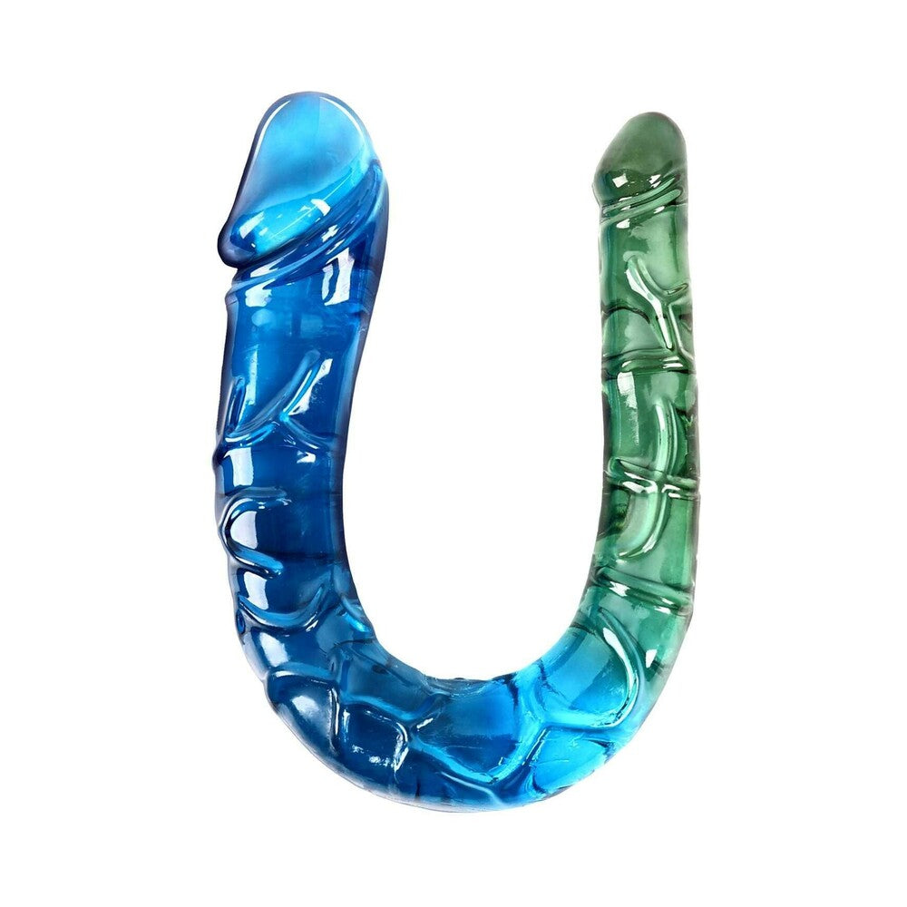 Adam and Eve Sensual Seaside Dreams Double Dong featuring blue and green hues with rippled texture.