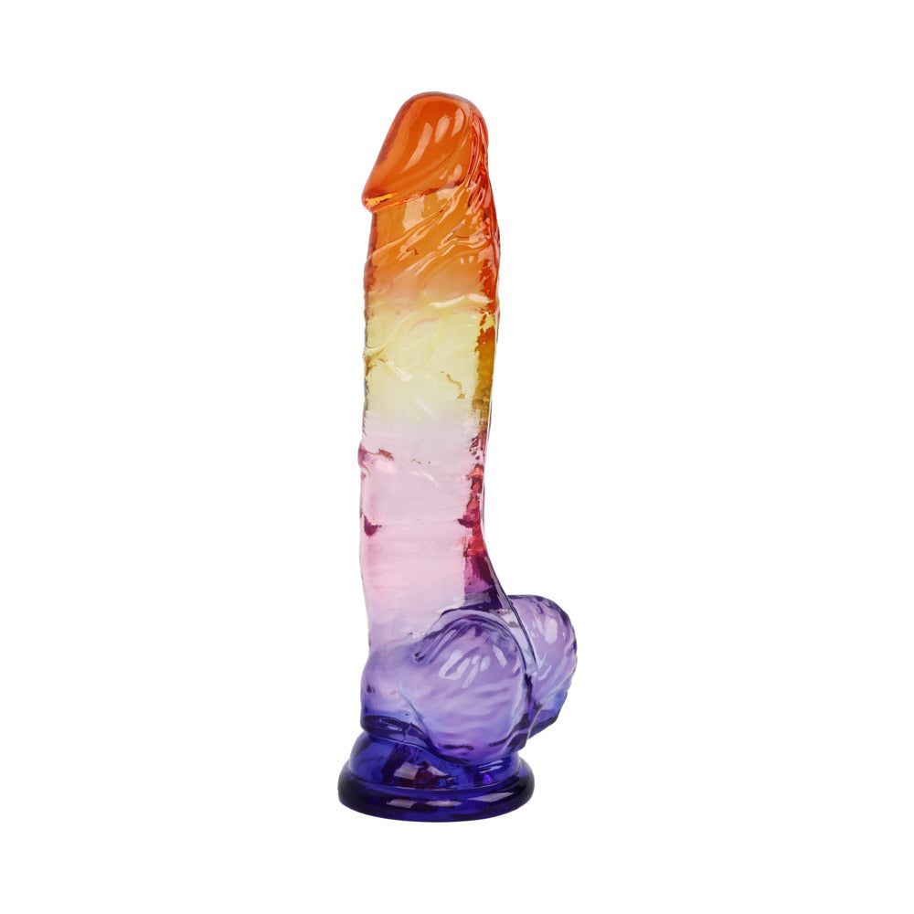 Adam and Eve Sunrise Dreams Realistic Dildo 8.5 inches in vibrant orange and purple ombre design.