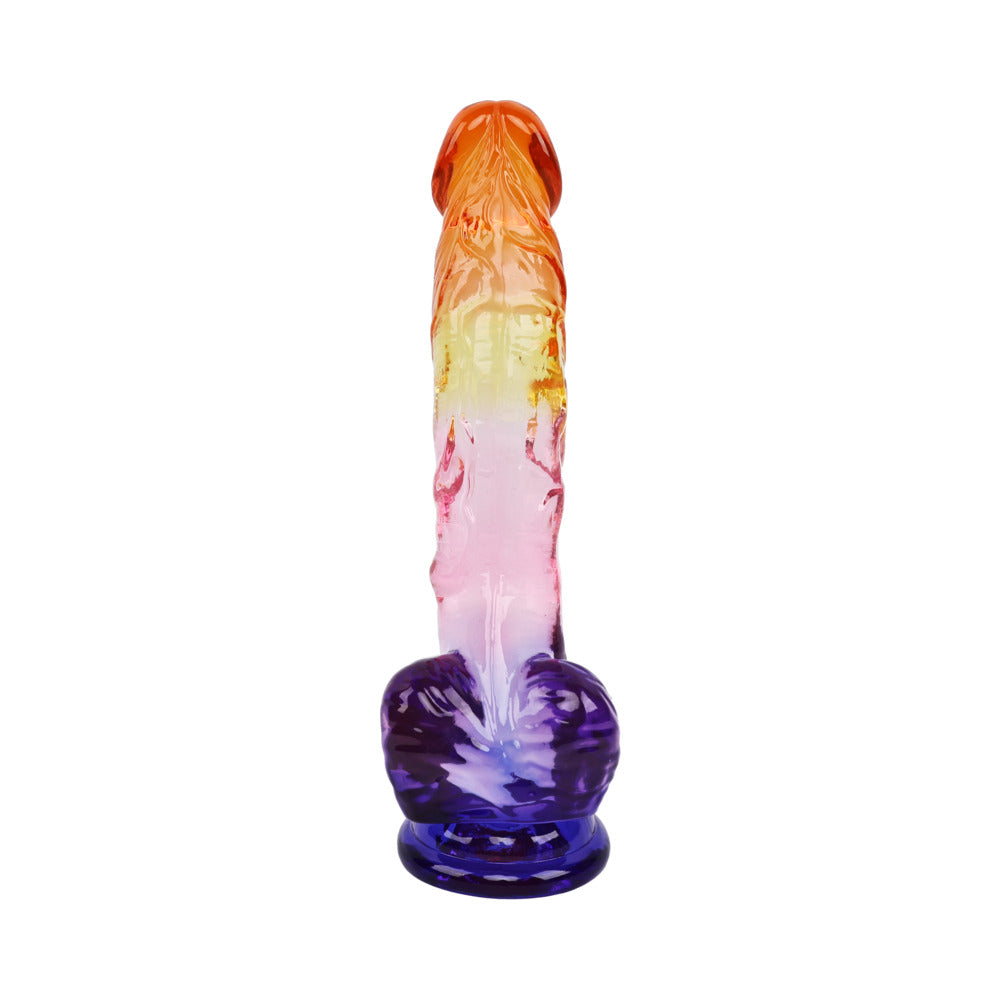 Adam and Eve Sunrise Dreams Realistic Dildo 9.5 inches in vibrant ombre colors for intimate pleasure.
