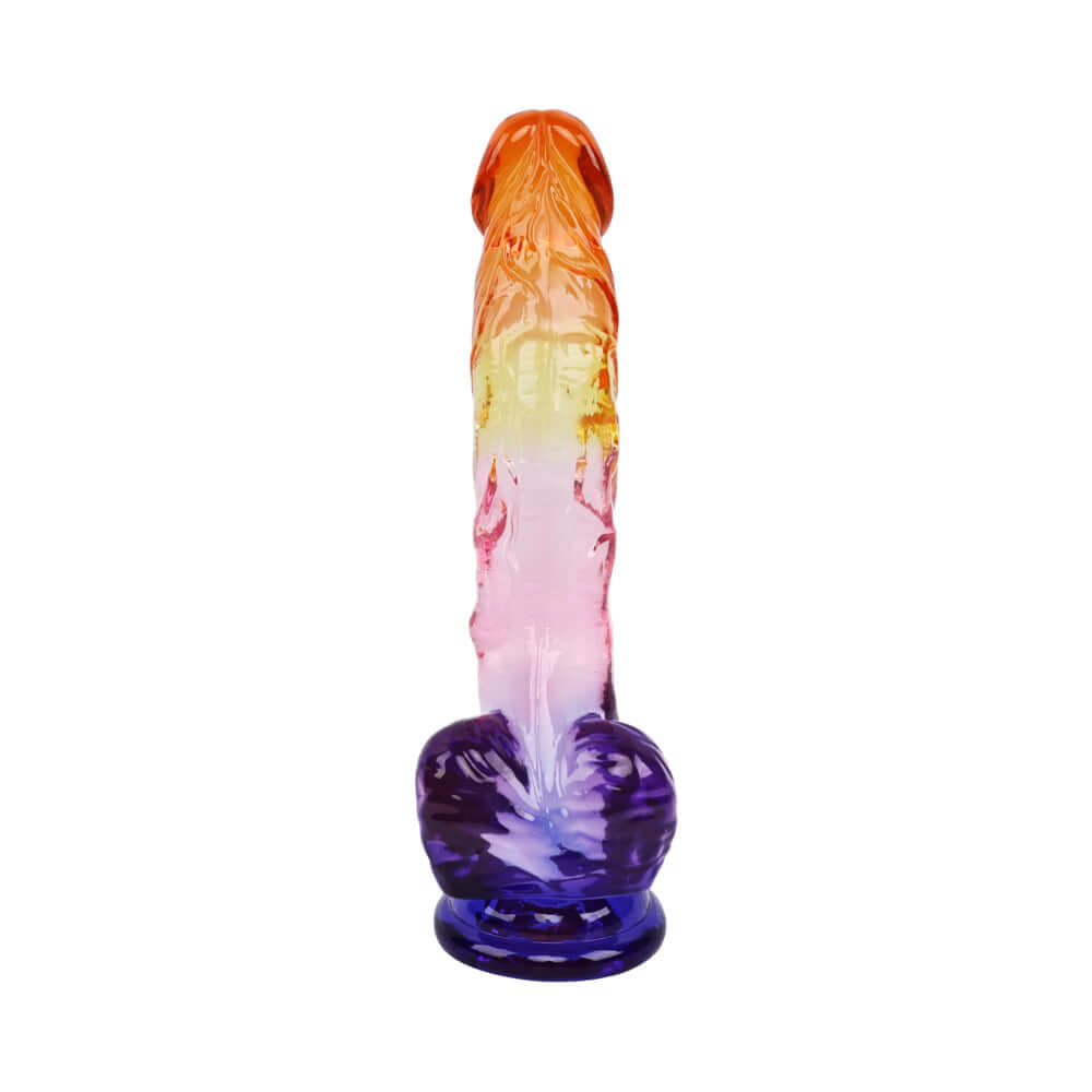 Adam and Eve Sunrise Dreams Realistic Dildo 9.5 inches in vibrant ombre colors for intimate pleasure.