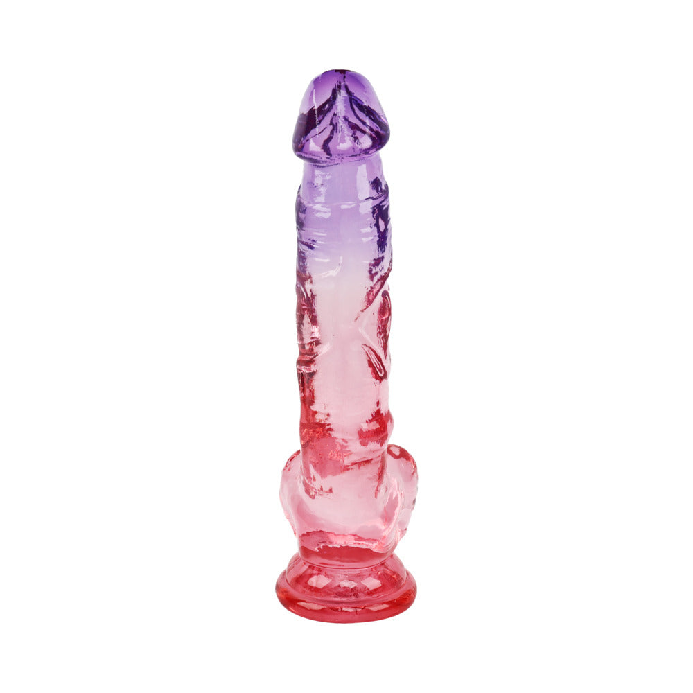 Adam and Eve Sunset Dreams Realistic Dildo 9.5 inches with ombre purple and pink design, flexible and firm.