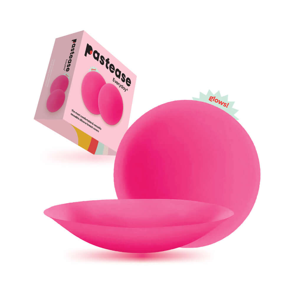 Pastease Halos Reusable Nipple Cover Neon Pink Small A-C Cup with packaging and product display.