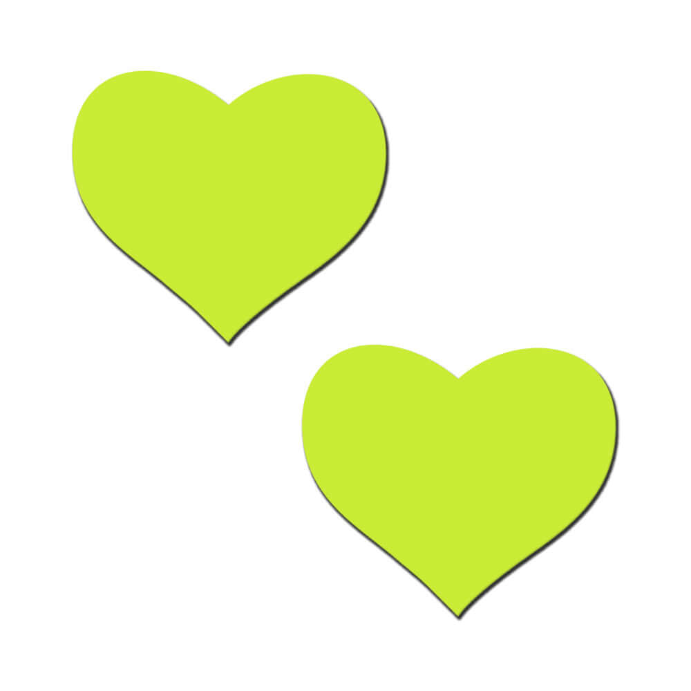 Glow-in-the-Dark Neon Yellow Heart Pasties Nipple Covers for festivals and parties, vibrant heart-shaped design.