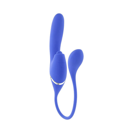 Evolved All In Rechargeable Dual Vibrating Tapping Vibe Blue with flexible main shaft and ergonomic plug.
