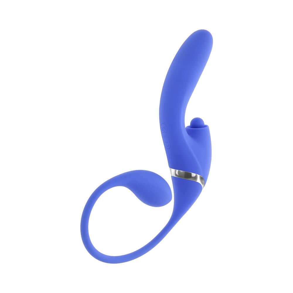 Evolved All In Rechargeable Dual Vibrating Tapping Vibe Blue side view on a white background