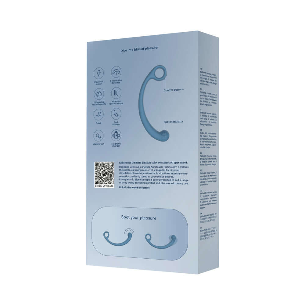 SVibe Snail AXI Spot Wand Blue Lagoon product packaging featuring control buttons and spot stimulator.