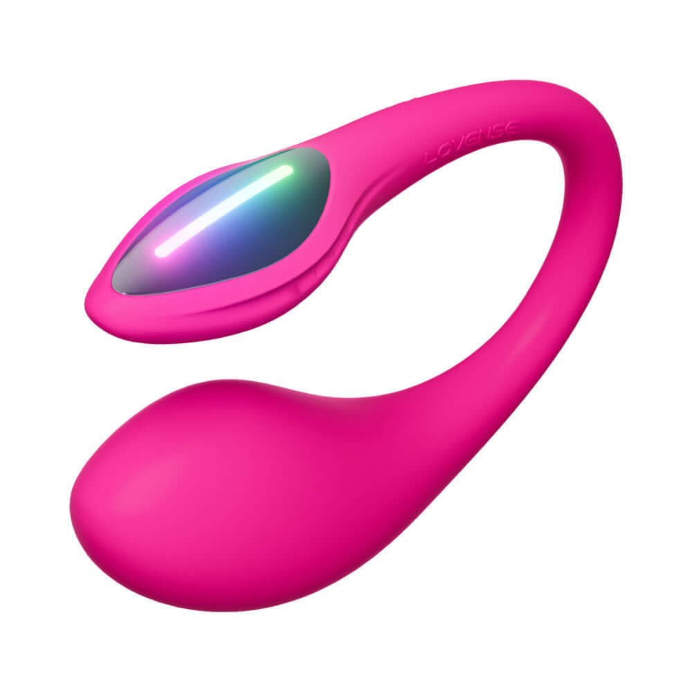 Lovense Lush Mini G-spot Egg Vibrator in pink with sleek design and colorful LED lighting for intimate pleasure.