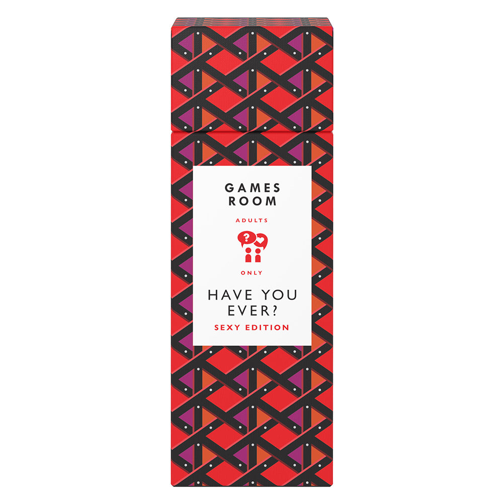 Have You Ever Sexy Edition adult conversation game packaging design with playful patterns.