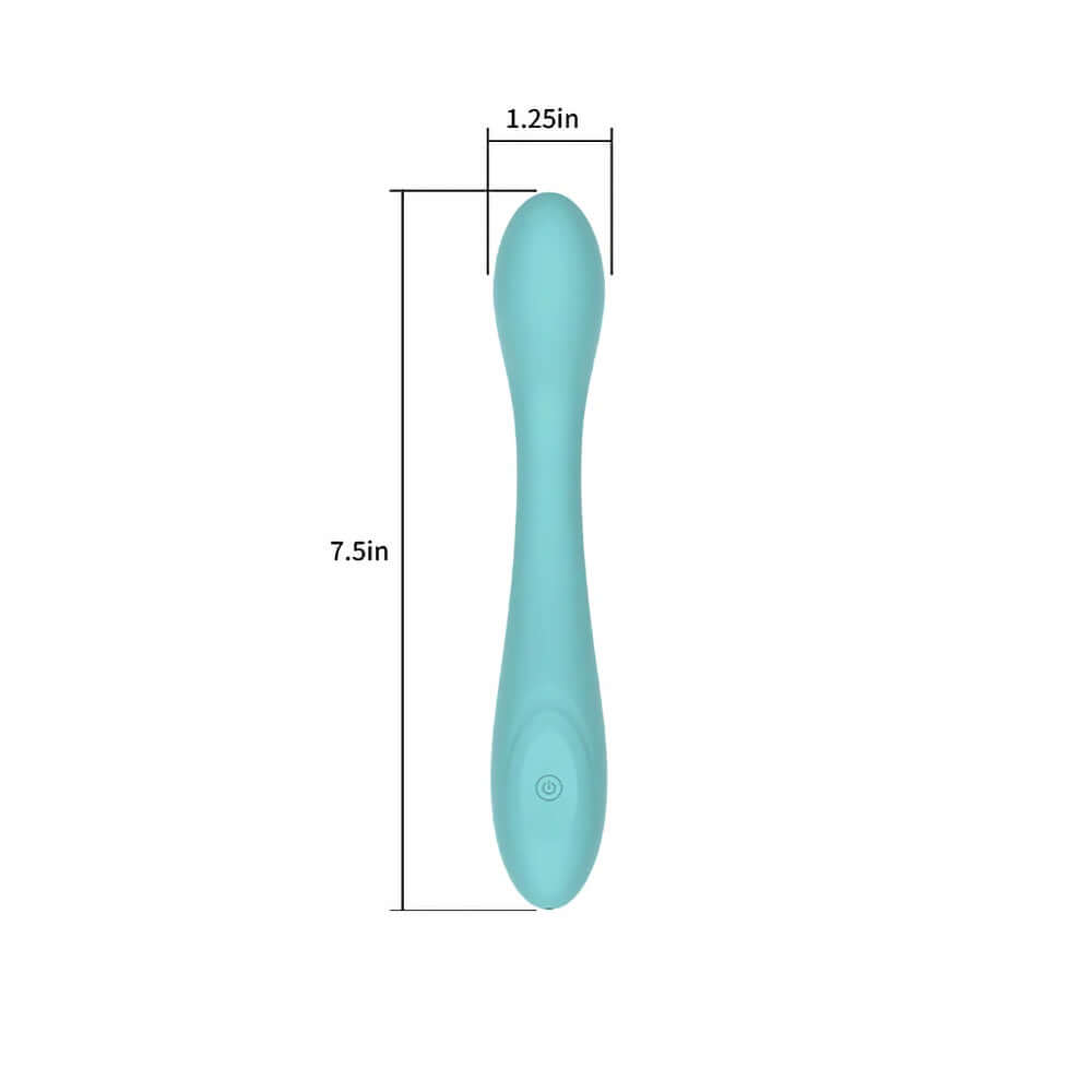 Spectrum Essentials Silicone G-spot Vibrator Blue dimensions showing length of 7.5 inches and width of 1.25 inches.