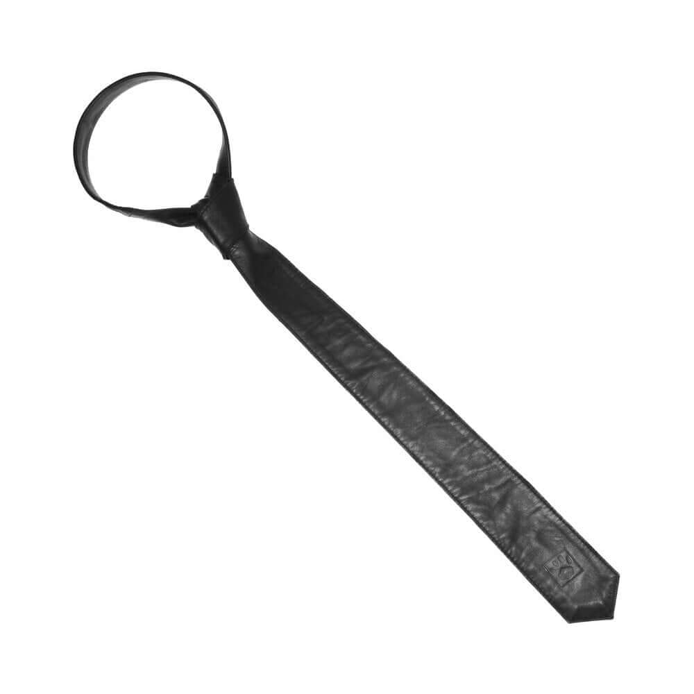 Prowler RED Leather Tie Black displayed on a white background showcasing its sleek and edgy design.