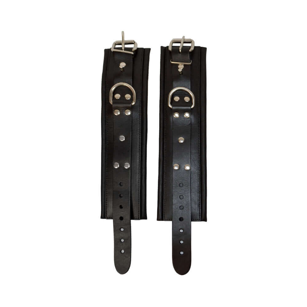 Prowler RED Leather Lockable Ankle Restraints S M, durable and comfortable BDSM restraints in leather.