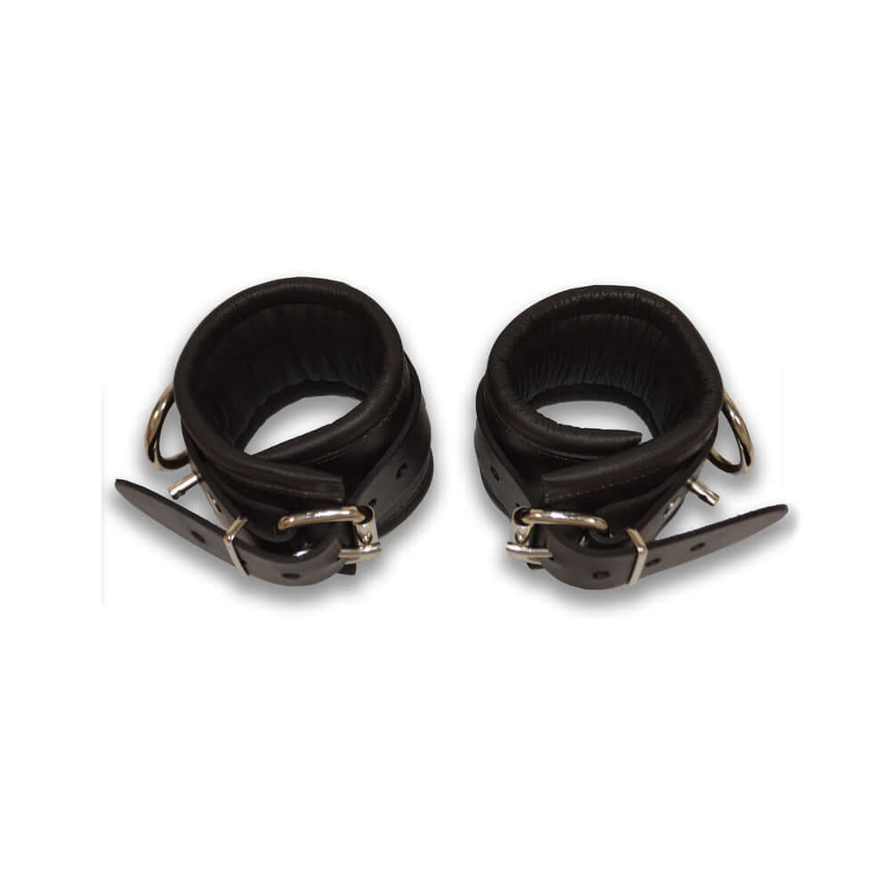 Prowler RED Leather Lockable Ankle Restraints L XL in black, durable and comfortable for BDSM play.