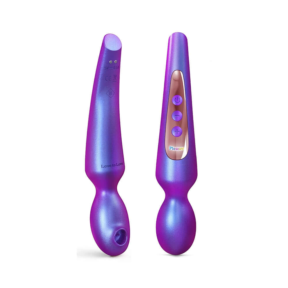 Love To Love Pleaser Wand Iridescent Night high-performance wand massager in vibrant purple design.