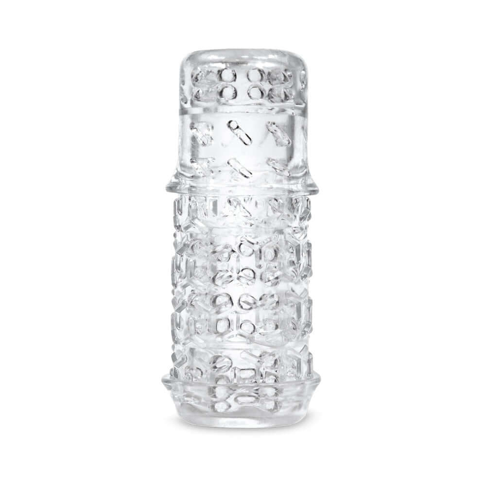 The Handy TrueGrip Gen 2 Sleeve, a clear upgraded stroker with textured exterior for enhanced sensations.