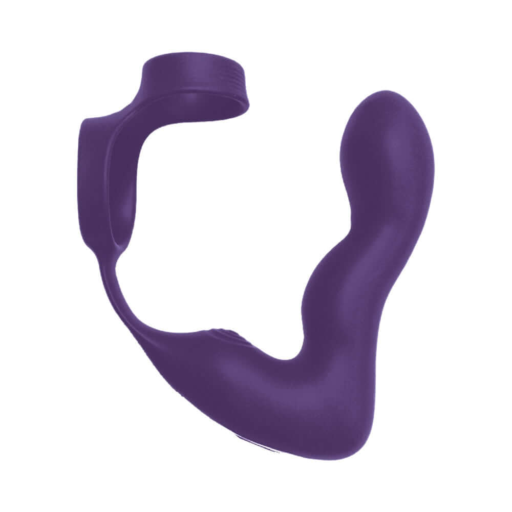 The Royale Inflatable P-Spot Vibe Purple showcasing its unique design and dual-ring support system.